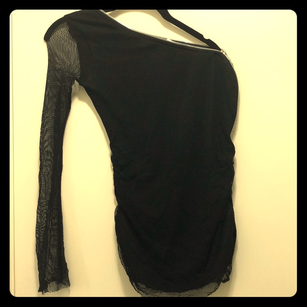One-sleeve fishnet punk top